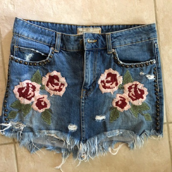 Free People Denim Flower Skirt - Picture 2 of 3